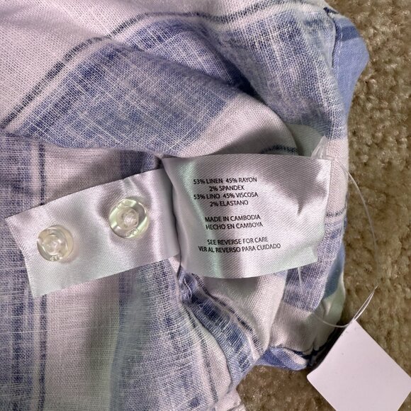 Gap Linen Blend Shirt Womens Size XL Blue Striped Button Short Sleeve NWT E858 - Picture 5 of 10